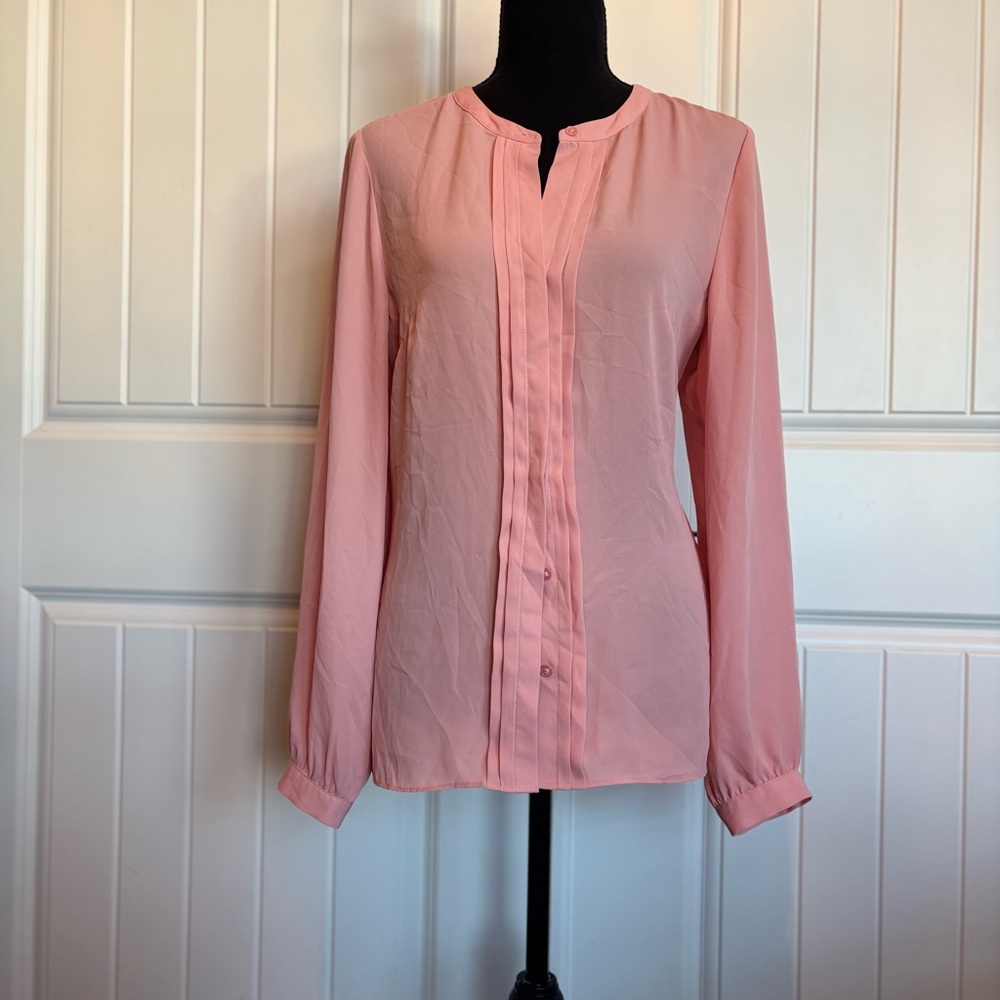 Laundry by Design Pink Buttoned Blouse with Mandarin Collar